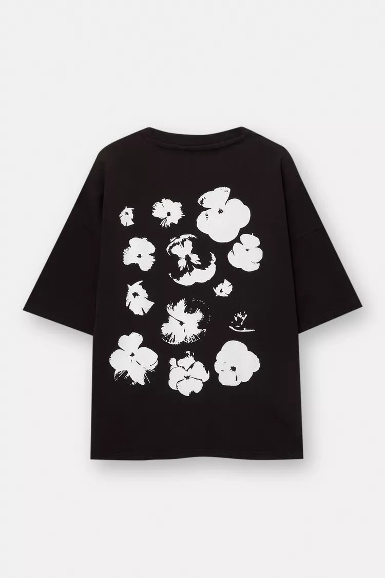 Floral print T-shirt Black