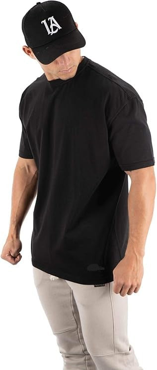 YoungLA Mens Relaxed Fit Drop Shoulder Short Sleeve Crew Neck T-Shirt | Gym Style | 409