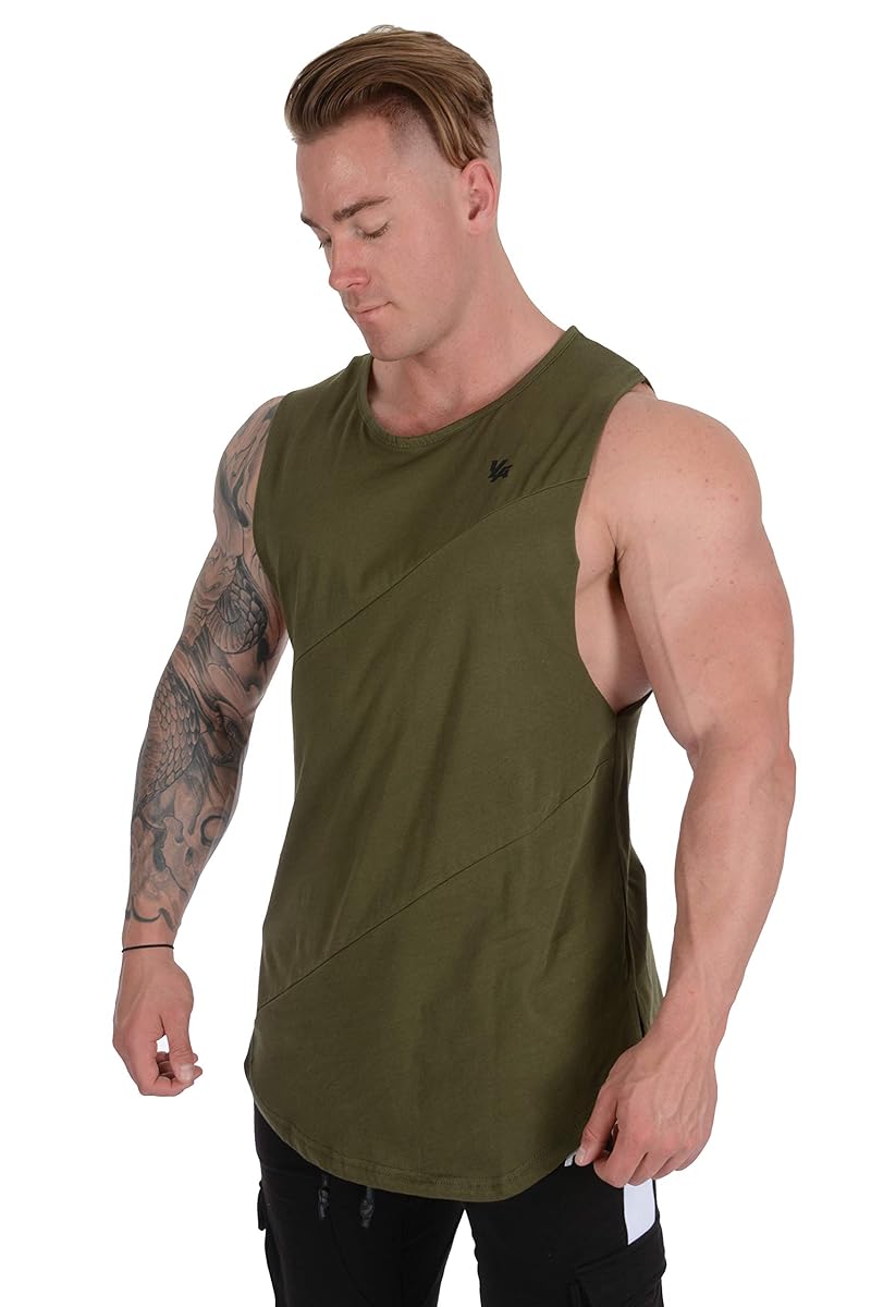 T4 YoungLA Long Tank Tops Men Muscle Shirt Gym Training 306 Olive