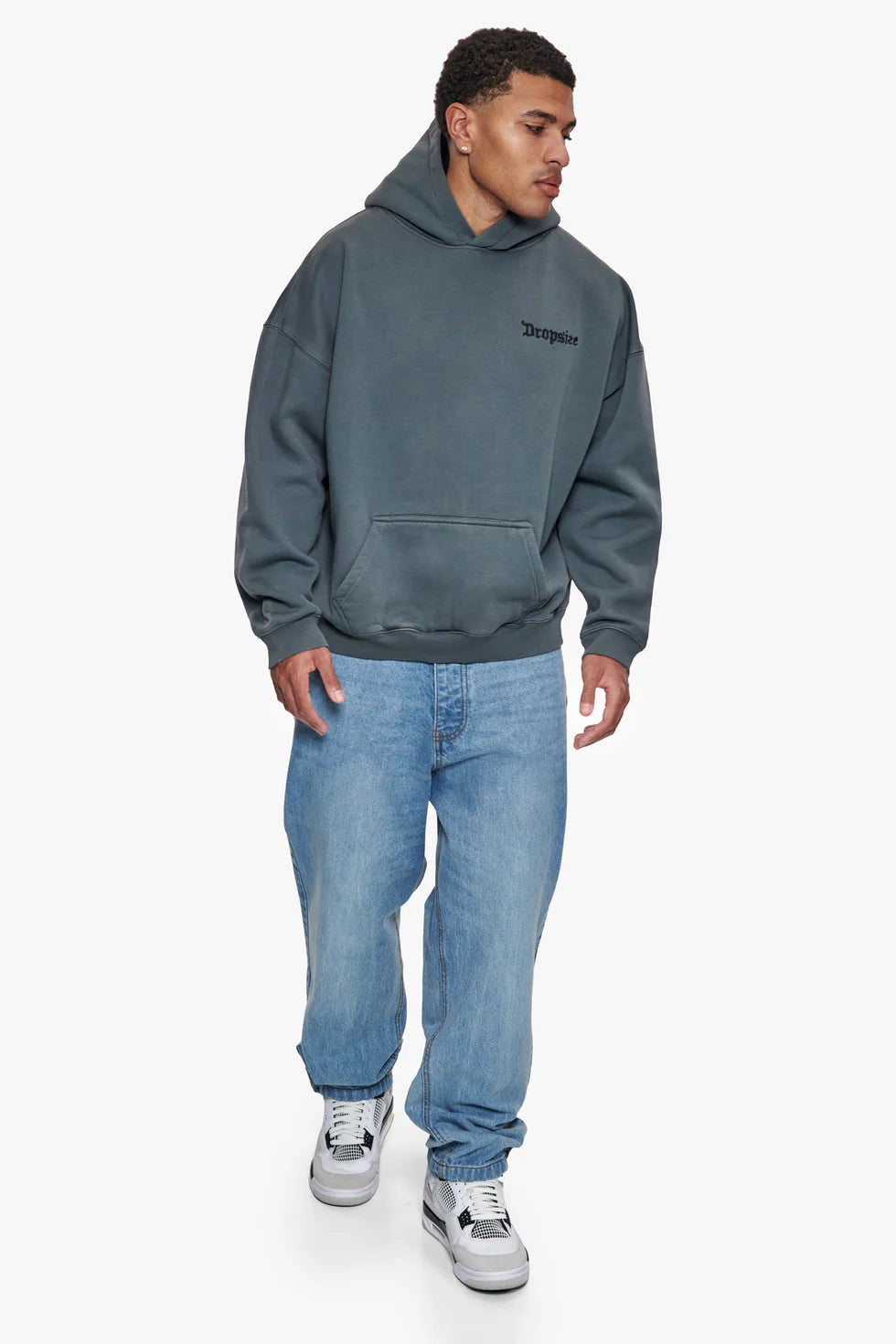H22_HEAVY OVERSIZE STONE GREY EMBO HOODIE