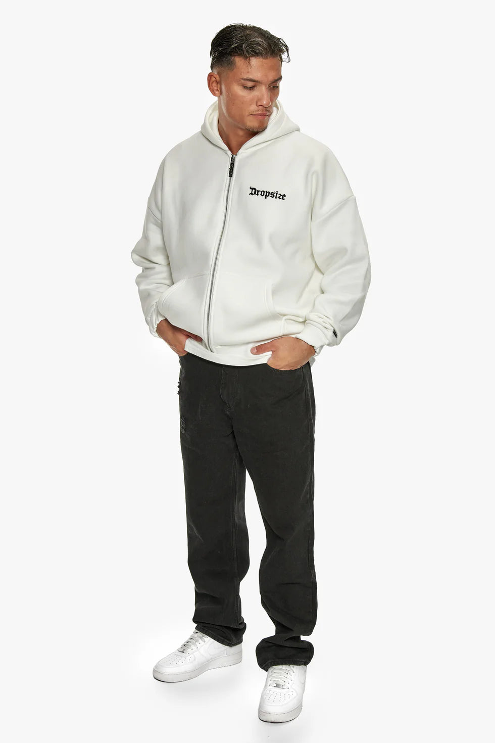 H26_SUPER HEAVY OVERSIZE BLANK ZIP HOODIE WASHED WHITE