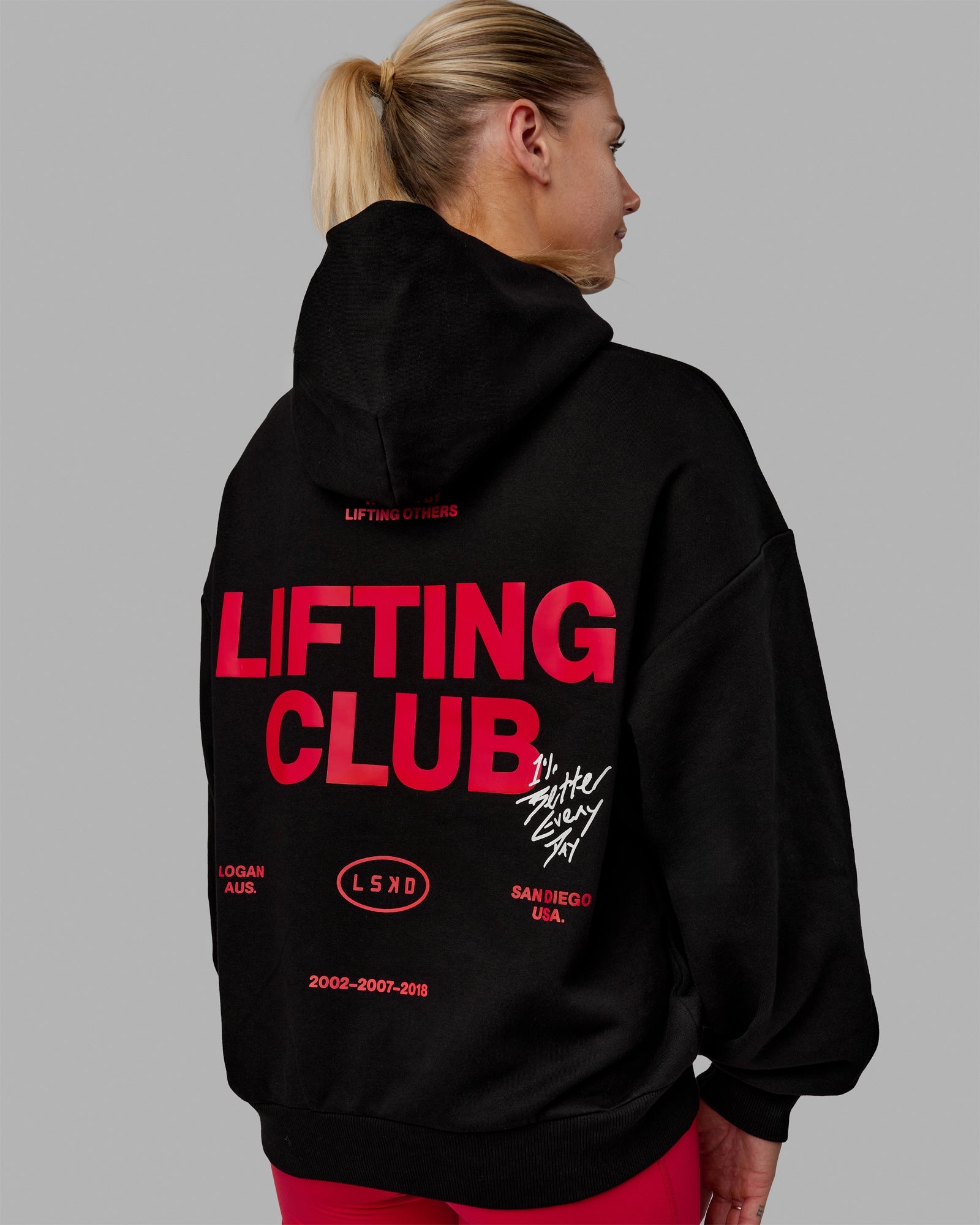 H 85 Unisex Lifting Club Hoodie Oversize – Black-Red