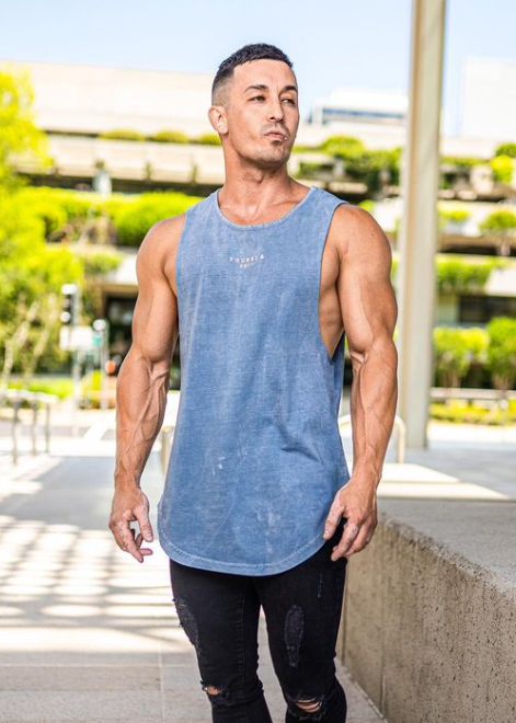 Blue-Acid Wash YoungLA Cut Off Tank Wavy