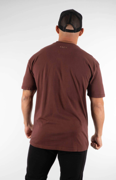 YoungLA Mens Relaxed Fit Drop Shoulder Short Sleeve Crew Neck T-Shirt | Gym Style | 409 Brown Wash