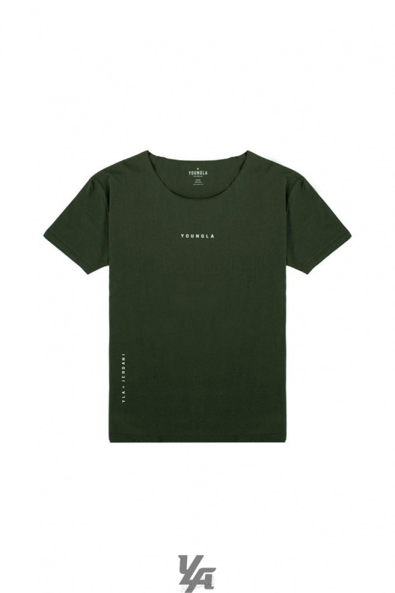 YoungLA 447 Wide neck Raw Cut Tee Forest Green