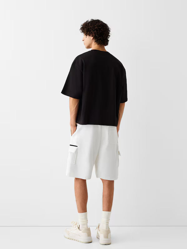 Bershka plush Cargo bermuda Shorts White