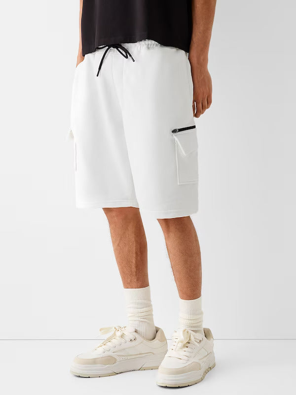 Bershka plush Cargo bermuda Shorts White