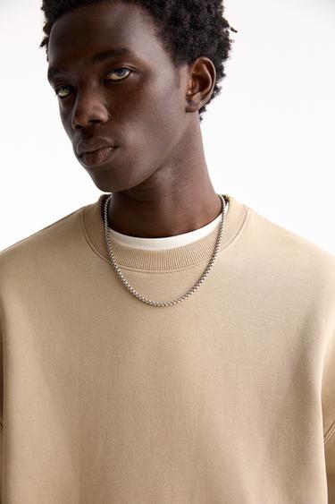 Pull & Bear Basic round neck sweatshirt Ecru