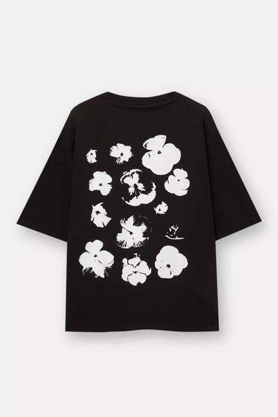 Floral print T-shirt Black
