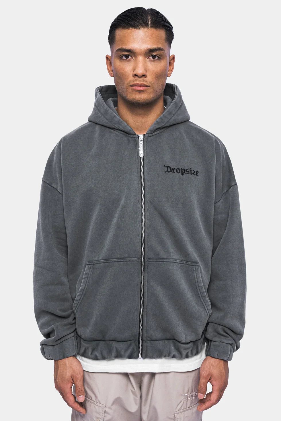 H3_SUPER HEAVY OVERSIZE BLANK ZIP HOODIE WASHED GRAY