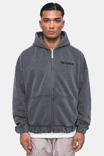 H3_SUPER HEAVY OVERSIZE BLANK ZIP HOODIE WASHED GRAY