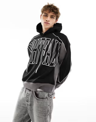 Bershka contrast piped hoodie in black