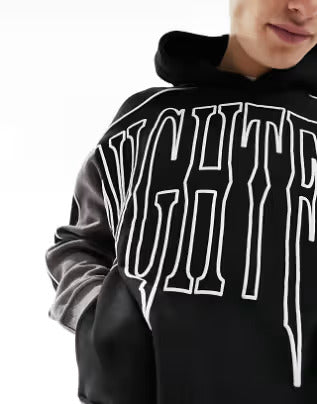 Bershka contrast piped hoodie in black