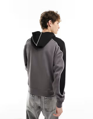 Bershka contrast piped hoodie in black