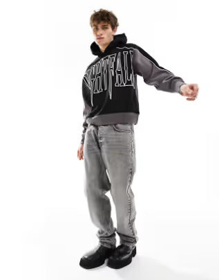 Bershka contrast piped hoodie in black