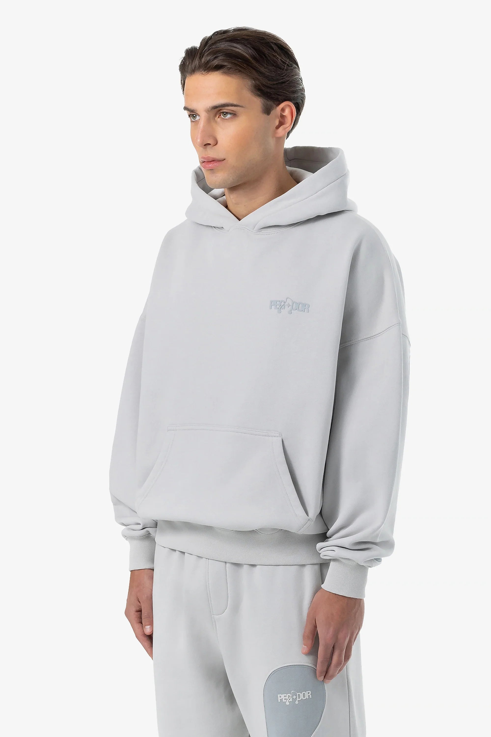 H105 Miner Boxy Hoodie Washed Clear Grey