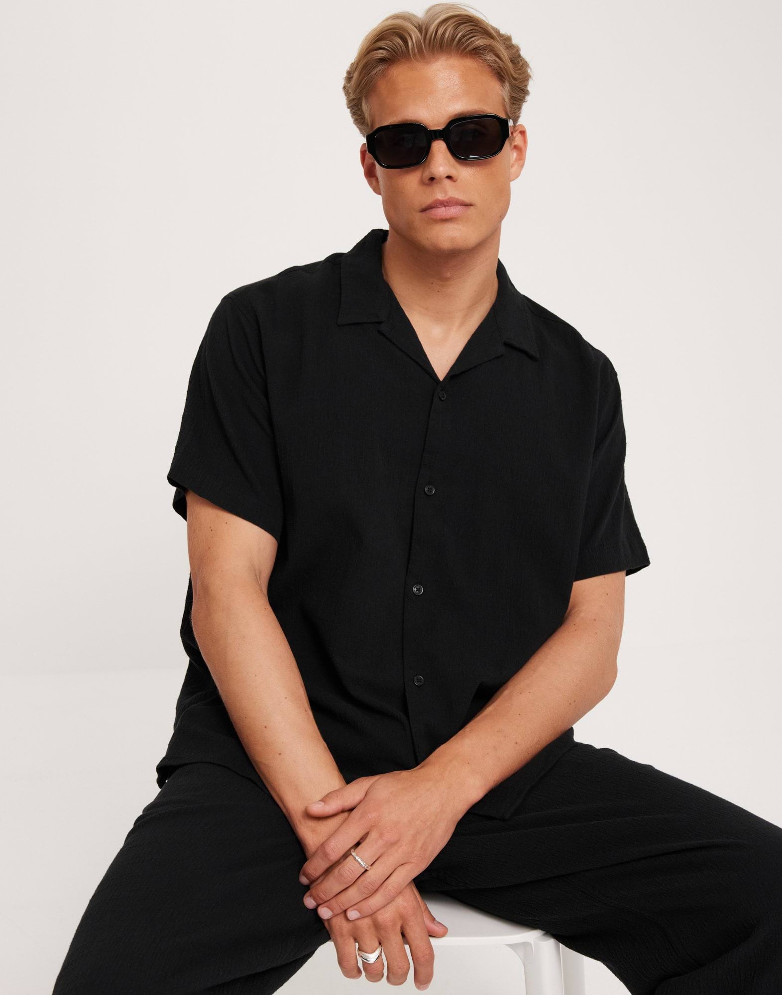Jack & Jones Black Crinkle Short Sleeve Shirt