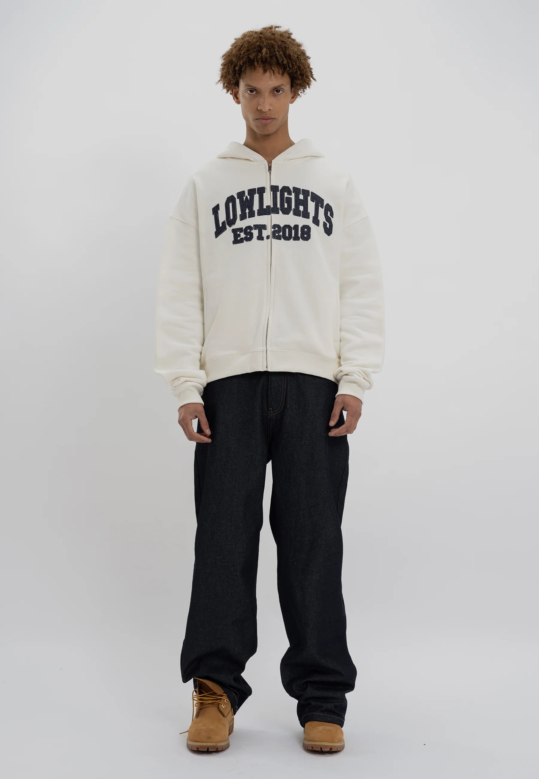 H4_COLLEGE PATCHED ZIP HOODIE - Zip-up sweatshirt - ecru