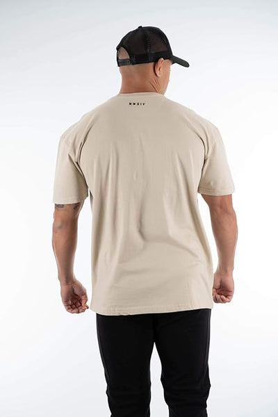 YoungLA Mens Relaxed Fit Drop Shoulder Short Sleeve Crew Neck T-Shirt | Gym Style | 409 Beige
