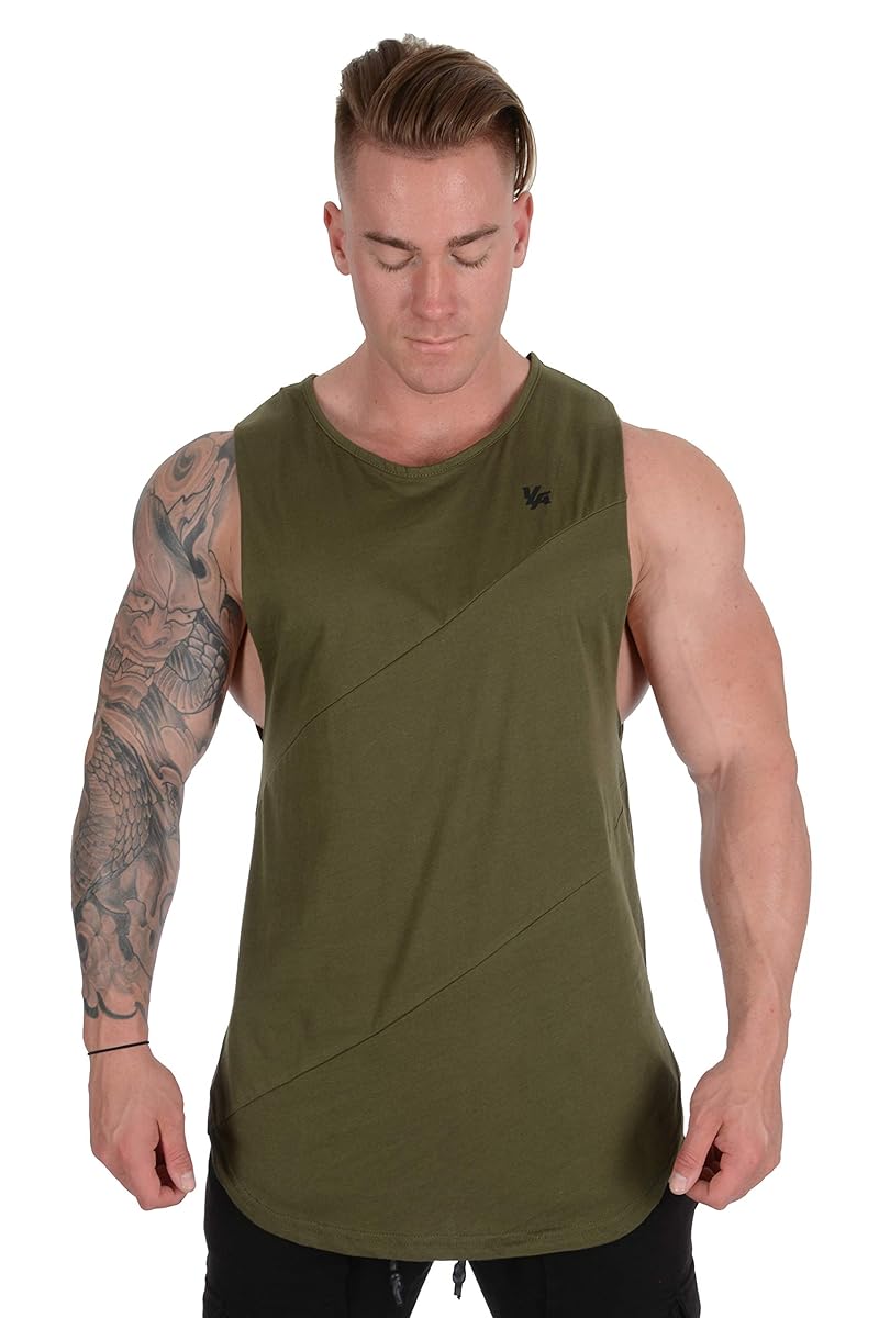 T4  YoungLA Long Tank Tops Men Muscle Shirt Gym Training 306 Olive