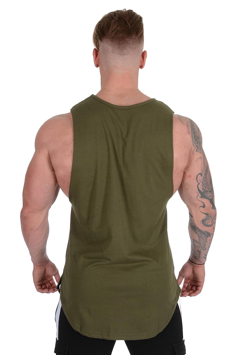 T4  YoungLA Long Tank Tops Men Muscle Shirt Gym Training 306 Olive