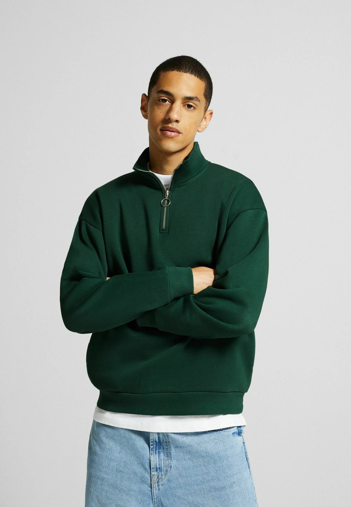 Bershka HIGH NECK - Sweater - dark green