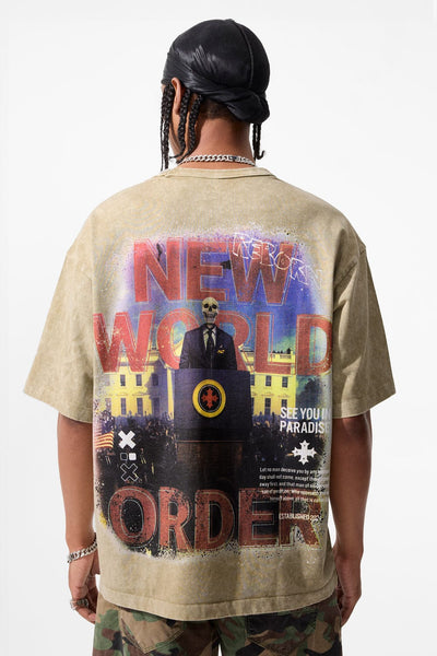 TS7R New World Order Boxy T-Shirt Rust