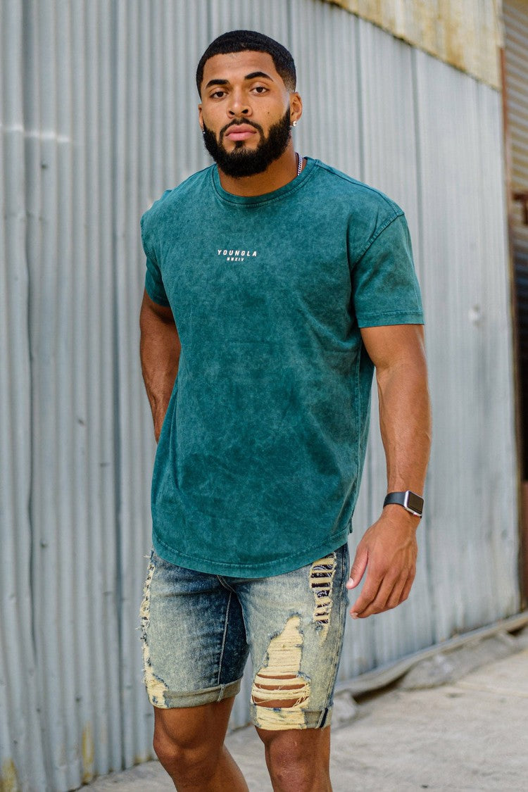 Teal-Acid Wash YoungLA Tee Wavy