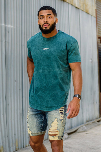 Teal-Acid Wash YoungLA Tee Wavy