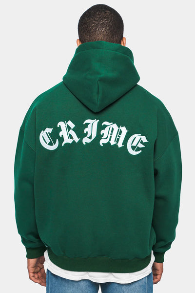 H33_HEAVY OVERSIZE CRIME HOODIE GREEN