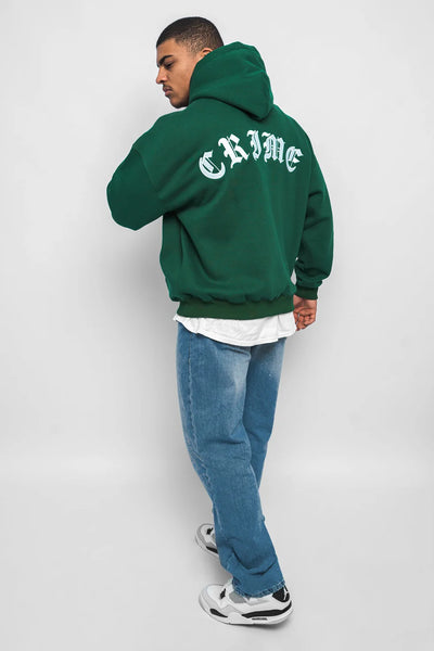H33_HEAVY OVERSIZE CRIME HOODIE GREEN