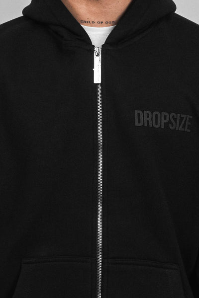 SUPER HEAVY OVERSIZE HD PRINT ZIP HOODIE BLACK