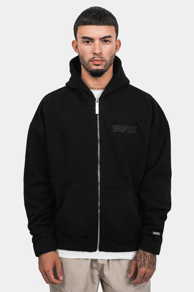 SUPER HEAVY OVERSIZE HD PRINT ZIP HOODIE BLACK