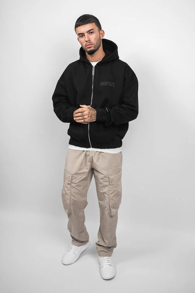 SUPER HEAVY OVERSIZE HD PRINT ZIP HOODIE BLACK
