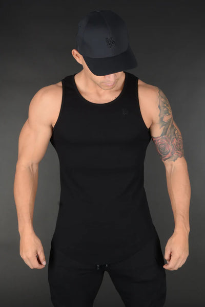 314 Scoop Bottom Ribbed Tank All Black