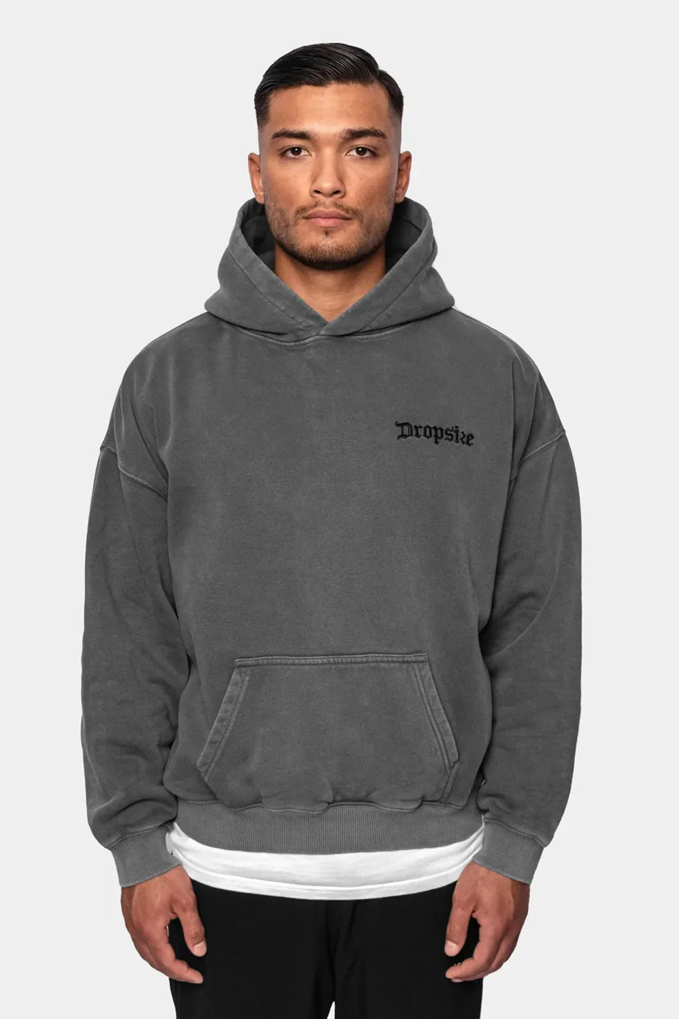 HEAVY OVERSIZE WASHED GRAY EMBO HOODIE