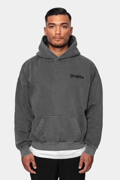 HEAVY OVERSIZE WASHED GRAY EMBO HOODIE