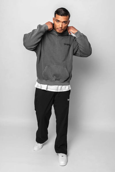 HEAVY OVERSIZE WASHED GRAY EMBO HOODIE