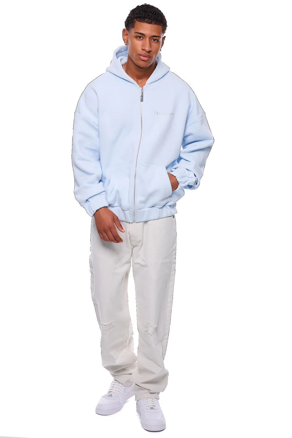 H11_HEAVY OVERSIZE EMBO ZIP HOODIE ICE MELT