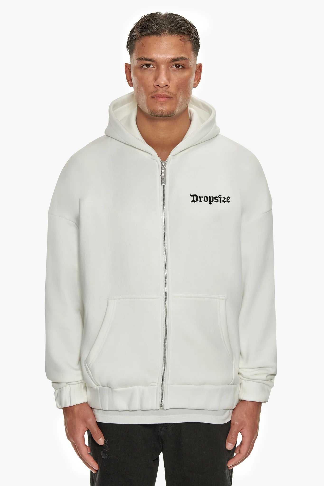 H26_SUPER HEAVY OVERSIZE BLANK ZIP HOODIE WASHED WHITE