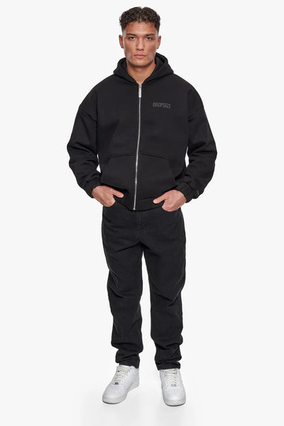 H44 SUPER HEAVY OVERSIZED HD PRINT ZIP HOODIE V2 BLACK