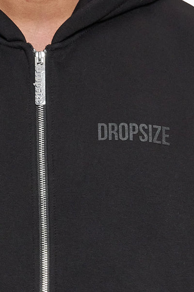 H44 SUPER HEAVY OVERSIZED HD PRINT ZIP HOODIE V2 BLACK