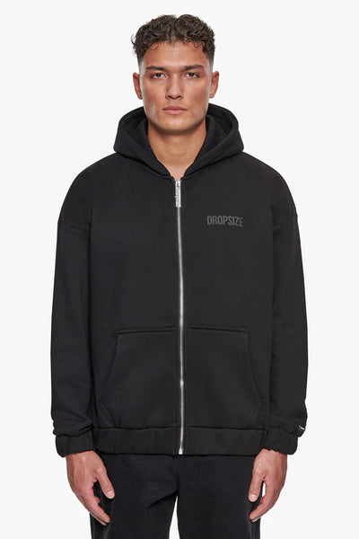 H44 SUPER HEAVY OVERSIZED HD PRINT ZIP HOODIE V2 BLACK