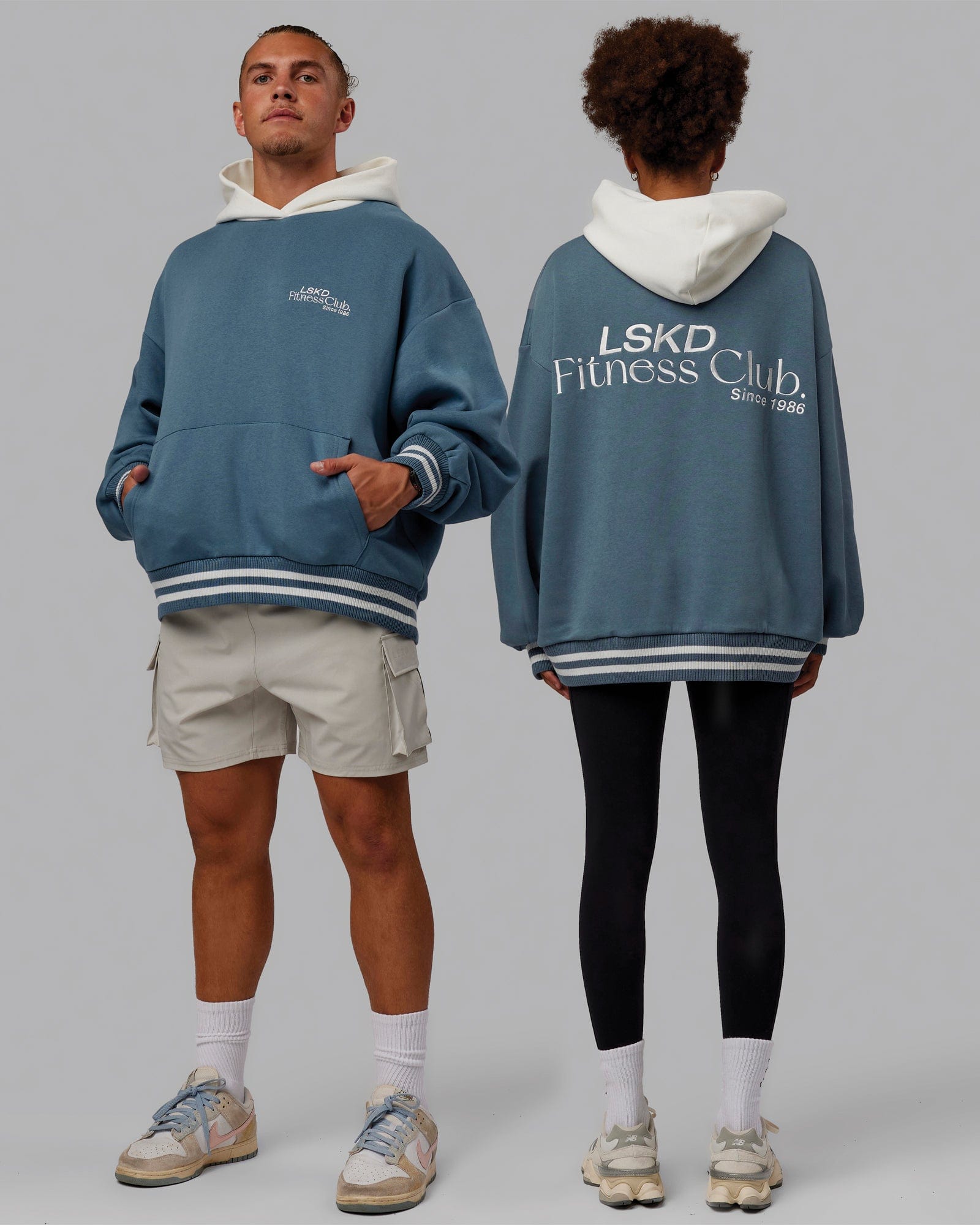 H 82 Unisex Fitness Club Hoodie Oversize – Elemental Blue-Off White