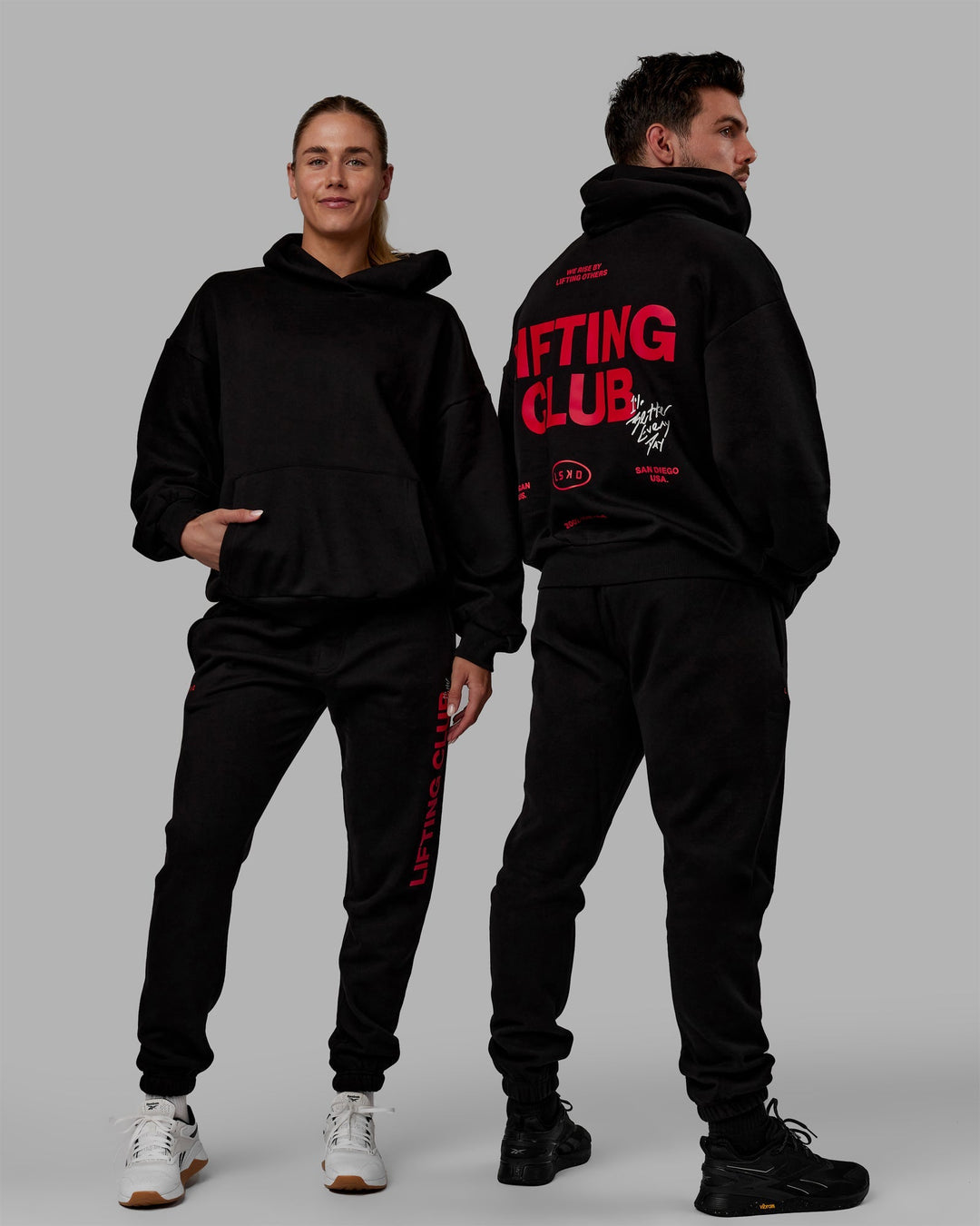 H 85 Unisex Lifting Club Hoodie Oversize – Black-Red – Exportify