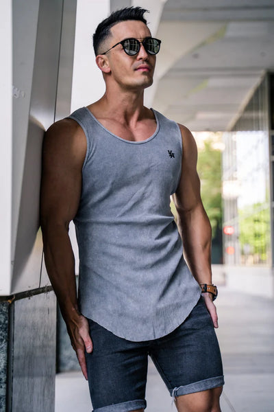 314 Scoop Bottom Ribbed Tank Grey Silver