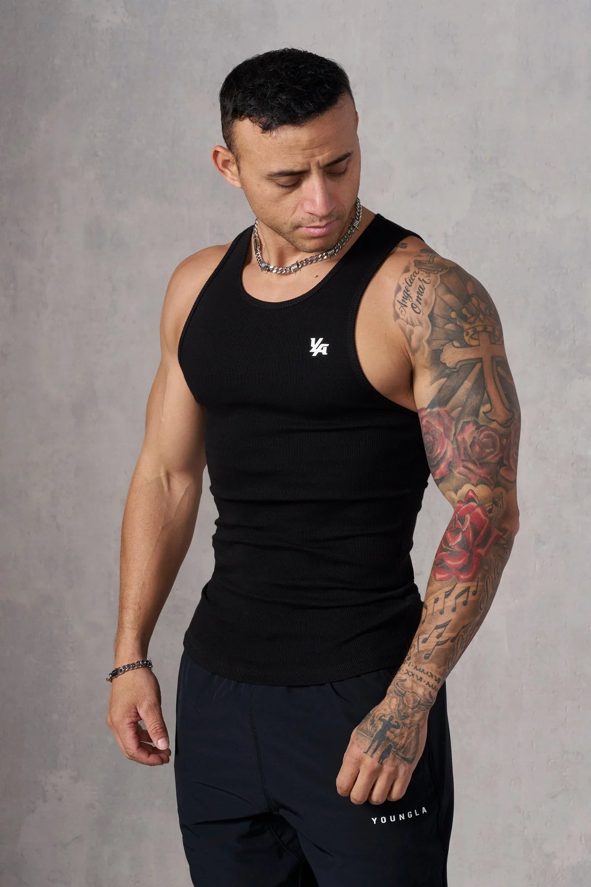 314 Scoop Bottom Ribbed Tank Black