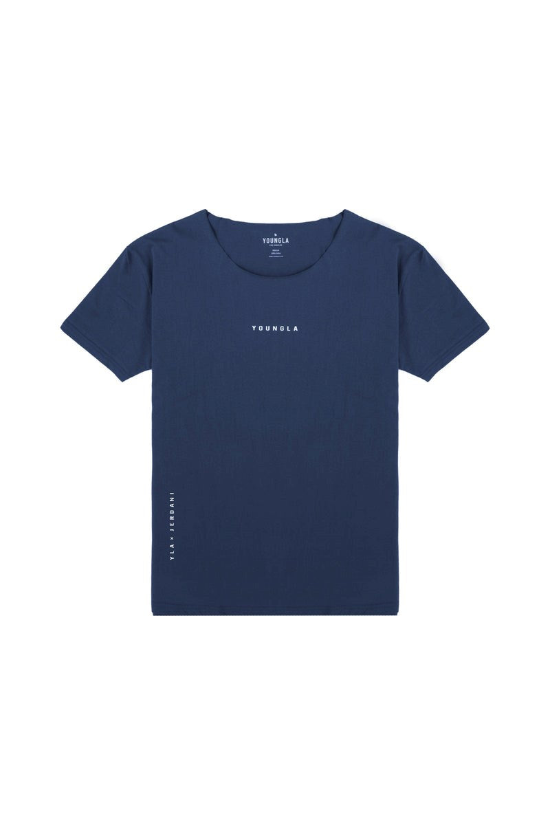 YoungLA 447 Wide Neck Navy Raw Cut Tee