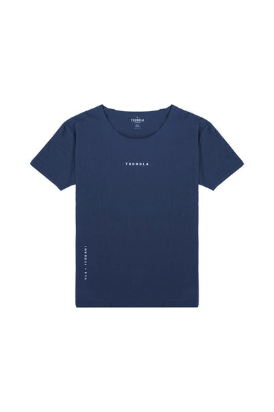 YoungLA 447 Wide Neck Navy Raw Cut Tee