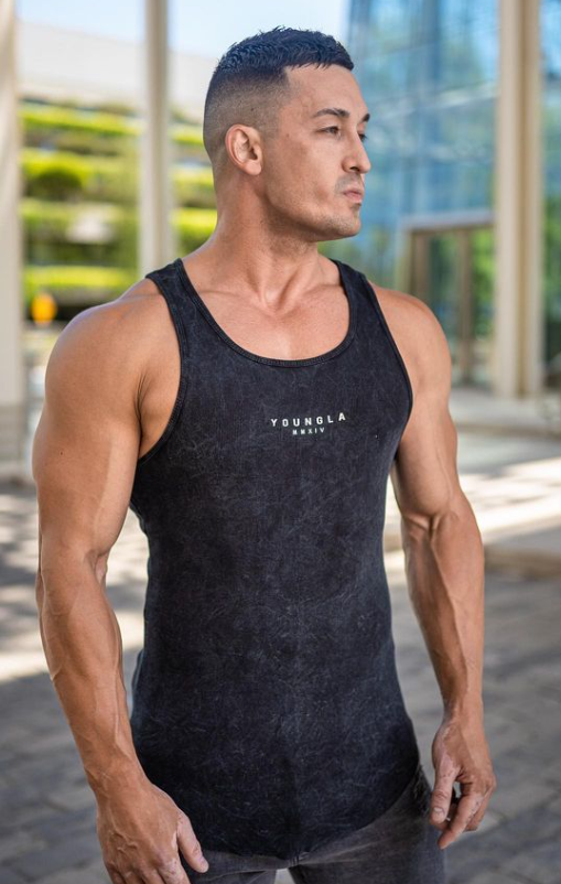 Black-Acid Wash YoungLA Tank Wavy